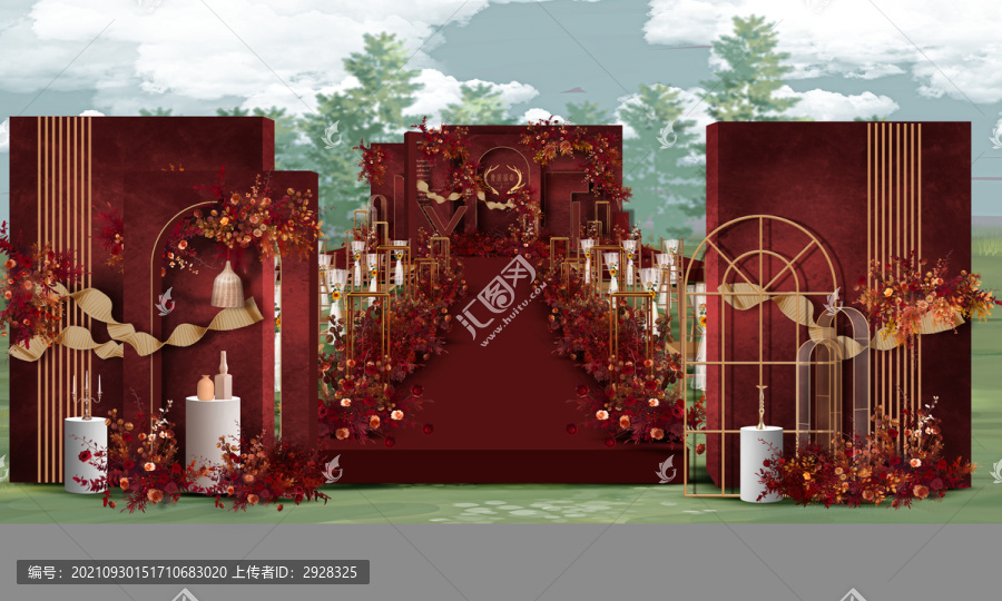 紅金戶外婚禮效果圖