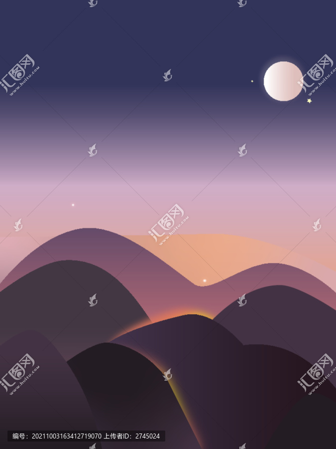 星空日落群山矢量插畫(huà)