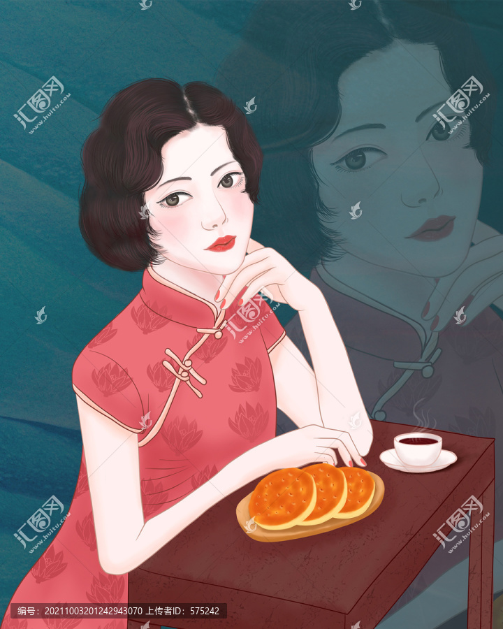 吃餅喝茶的女人