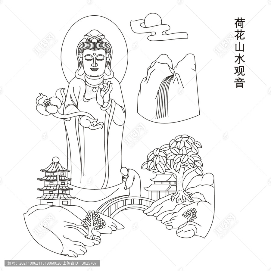 荷花山水觀音