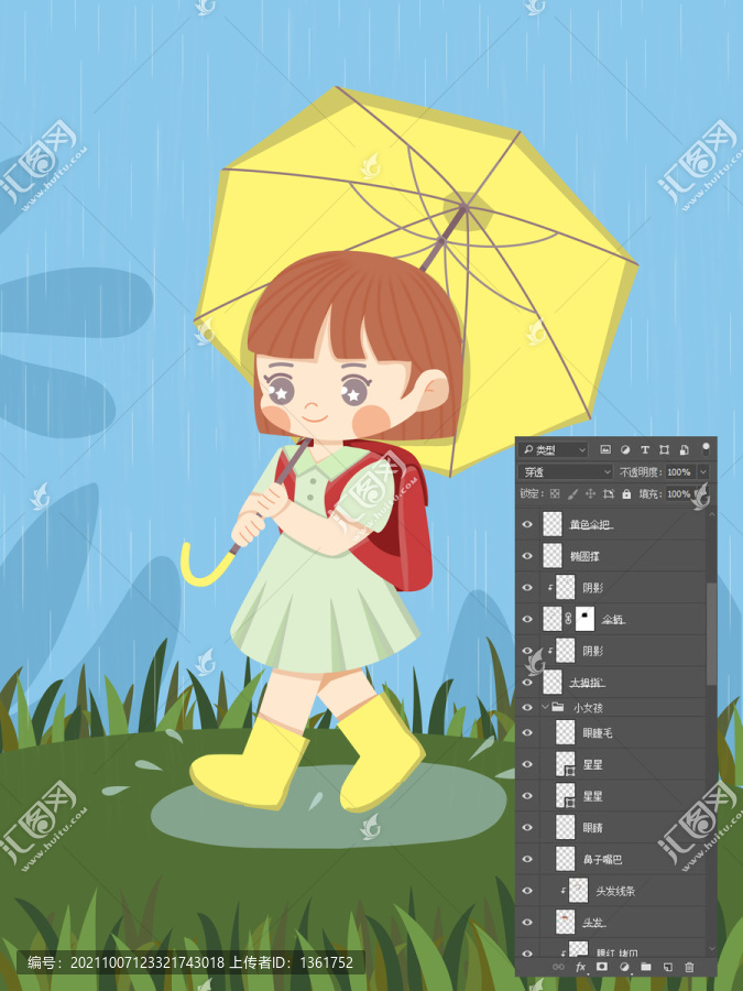 背書包打雨傘的兒童