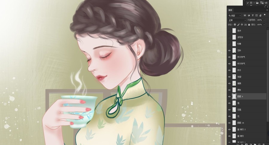 旗袍美女品茶