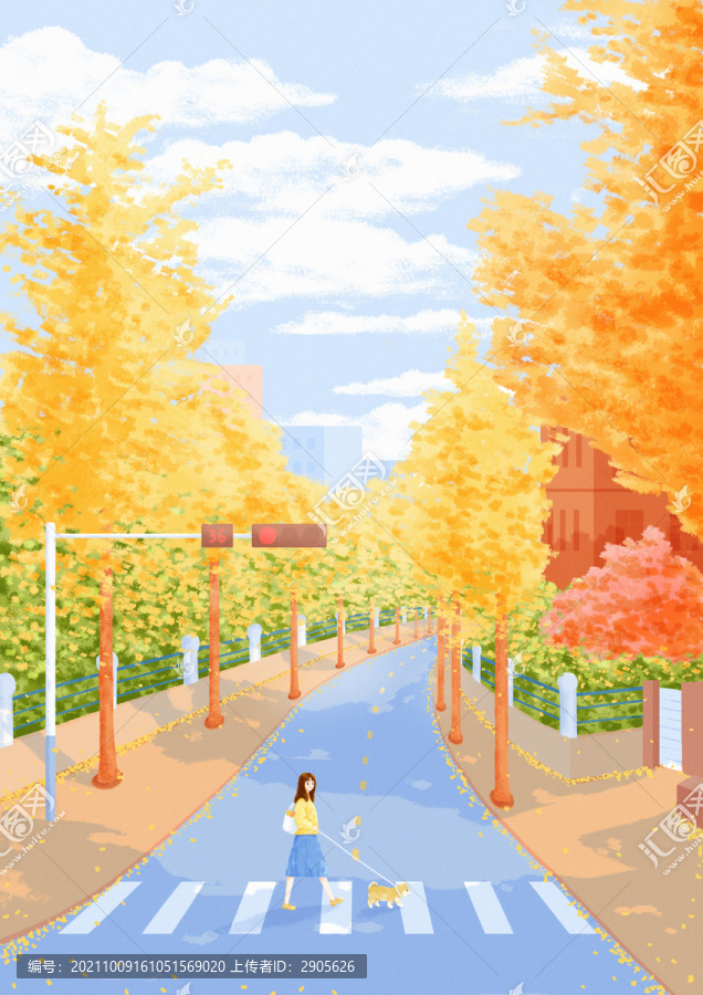 秋天立秋秋分節(jié)氣城市建筑插畫(huà)