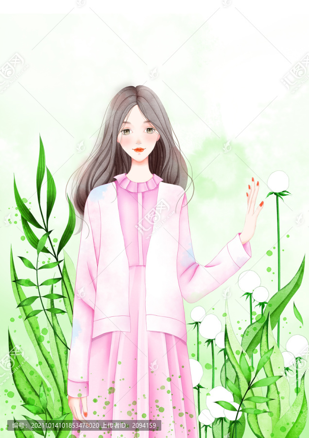 蒲公英和粉色少女