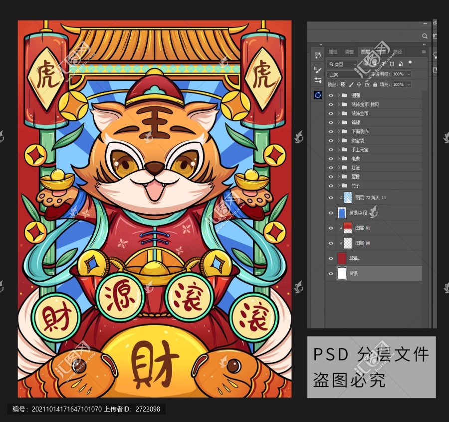 虎年插畫財源滾滾