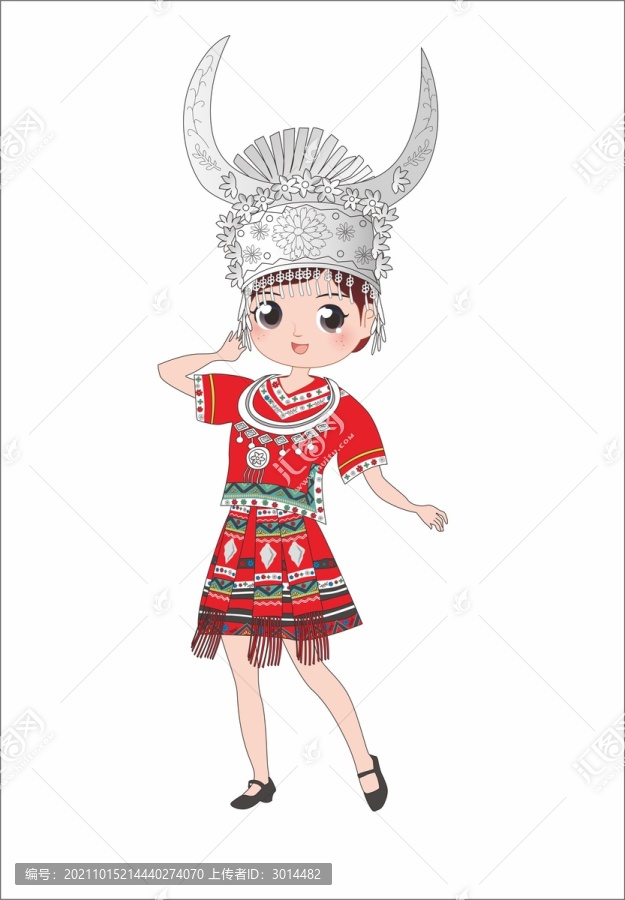 苗族少女少數(shù)民族女孩卡通圖
