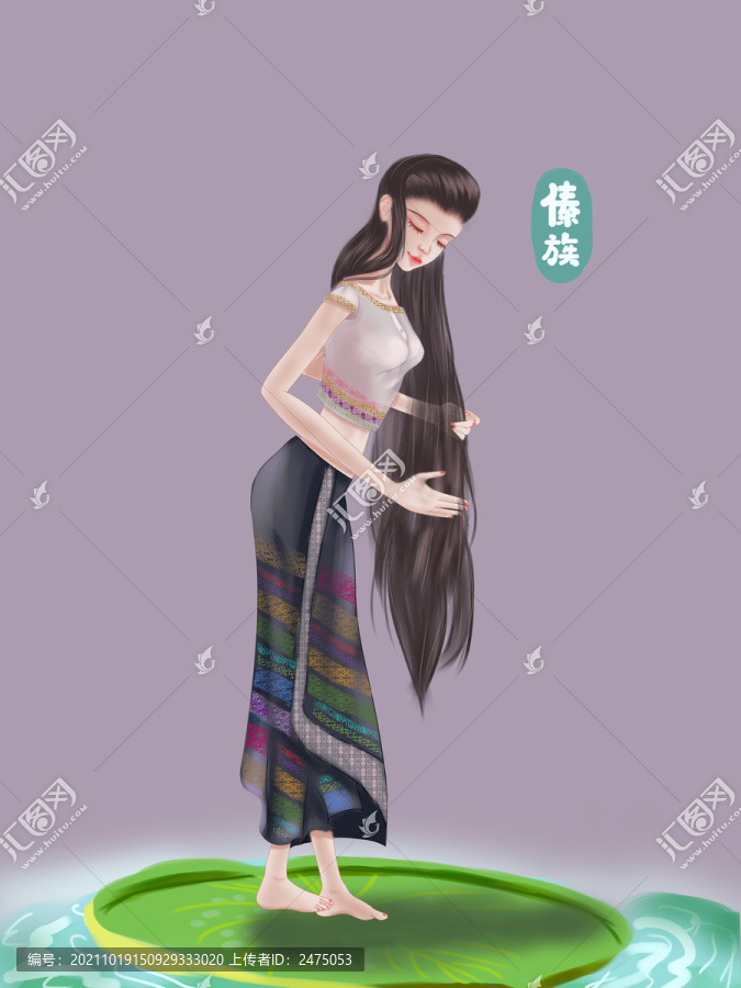 傣族美女洗头发长发美女