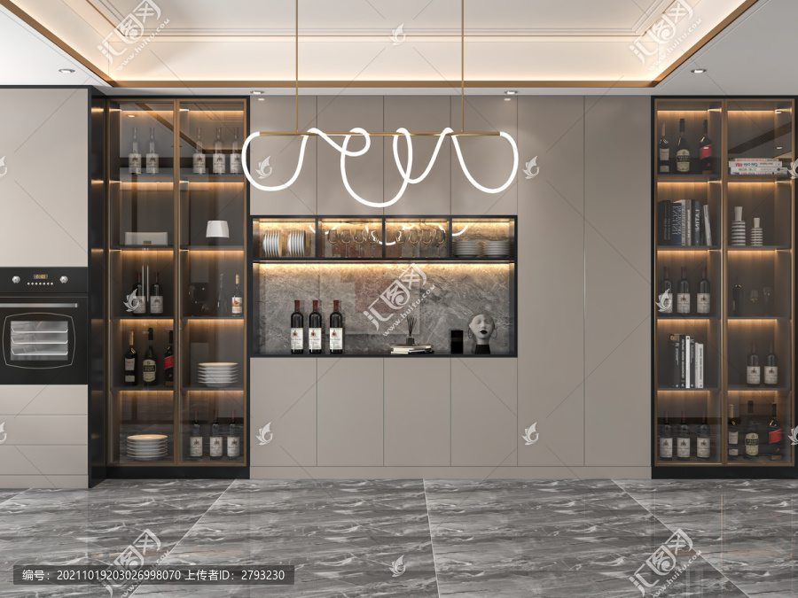 客餐廳酒柜背景墻3D場景空景