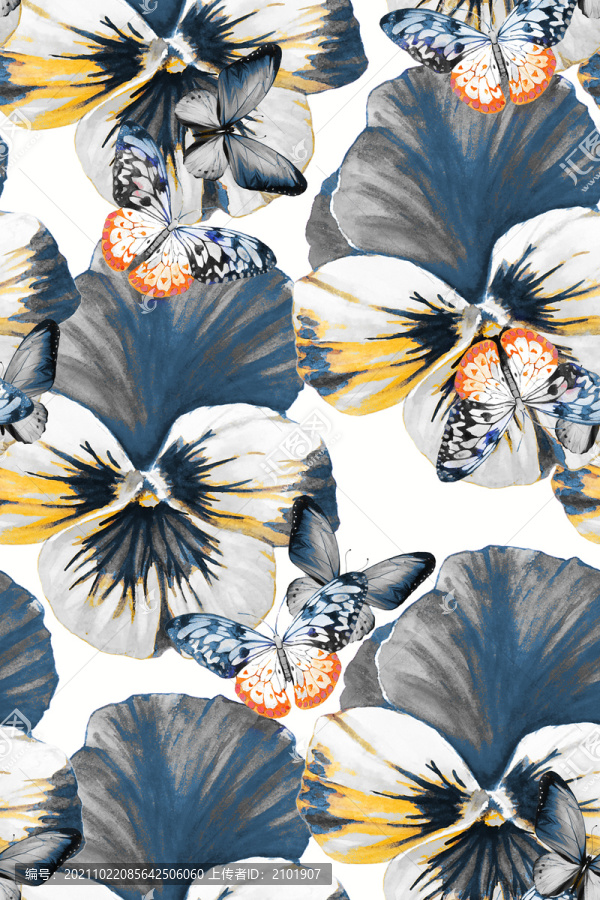 动物蝴蝶花卉印花图案