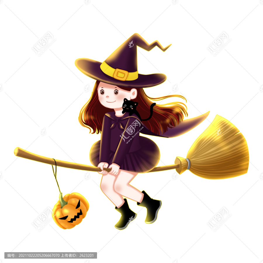 萬圣節(jié)騎掃把的小女巫