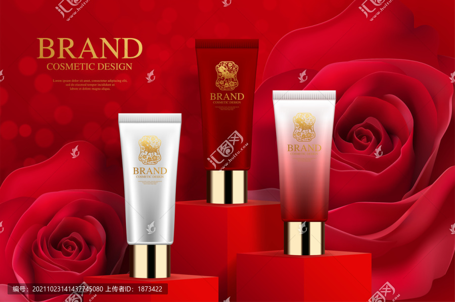 大紅玫瑰盛開美妝品海報