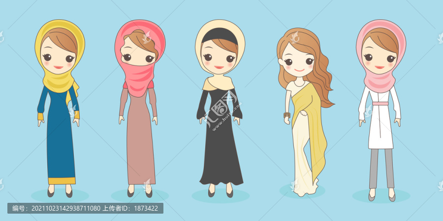多款華麗伊斯蘭女孩裝扮插圖