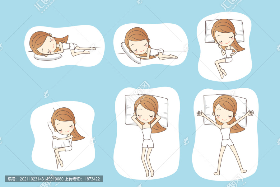 可愛卡通女孩睡眠姿勢插圖