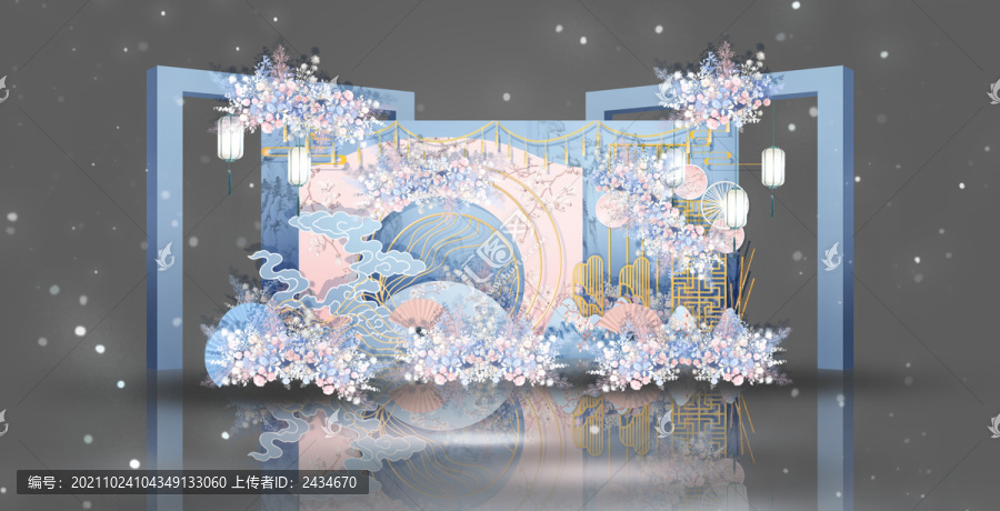 粉藍(lán)色新中式婚禮迎賓區(qū)