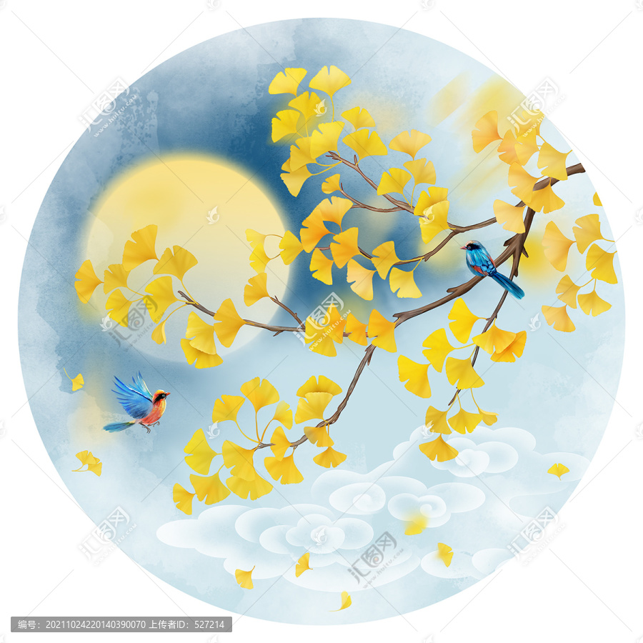 古風(fēng)銀杏花鳥(niǎo)裝飾畫(huà)