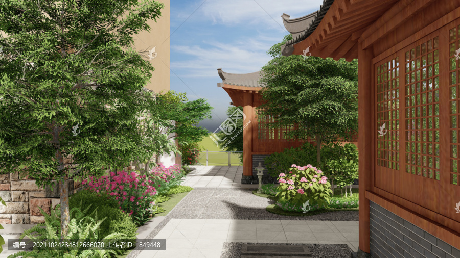 木房子古建庭院景觀設(shè)計效果圖