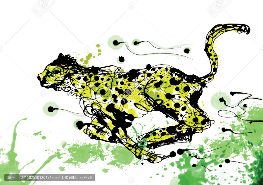 水墨抽象豹插畫