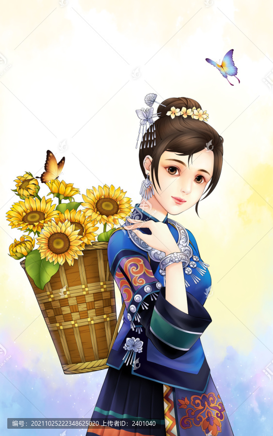 手繪分層少數(shù)民族少女