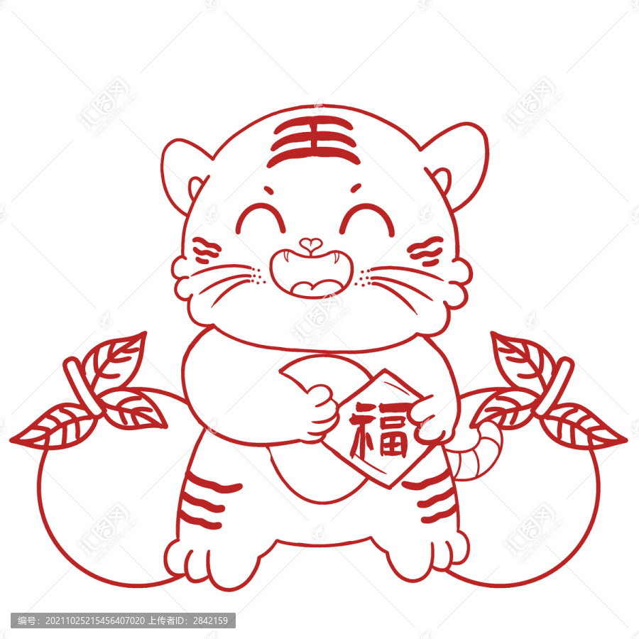 國潮虎年虎年大吉剪紙