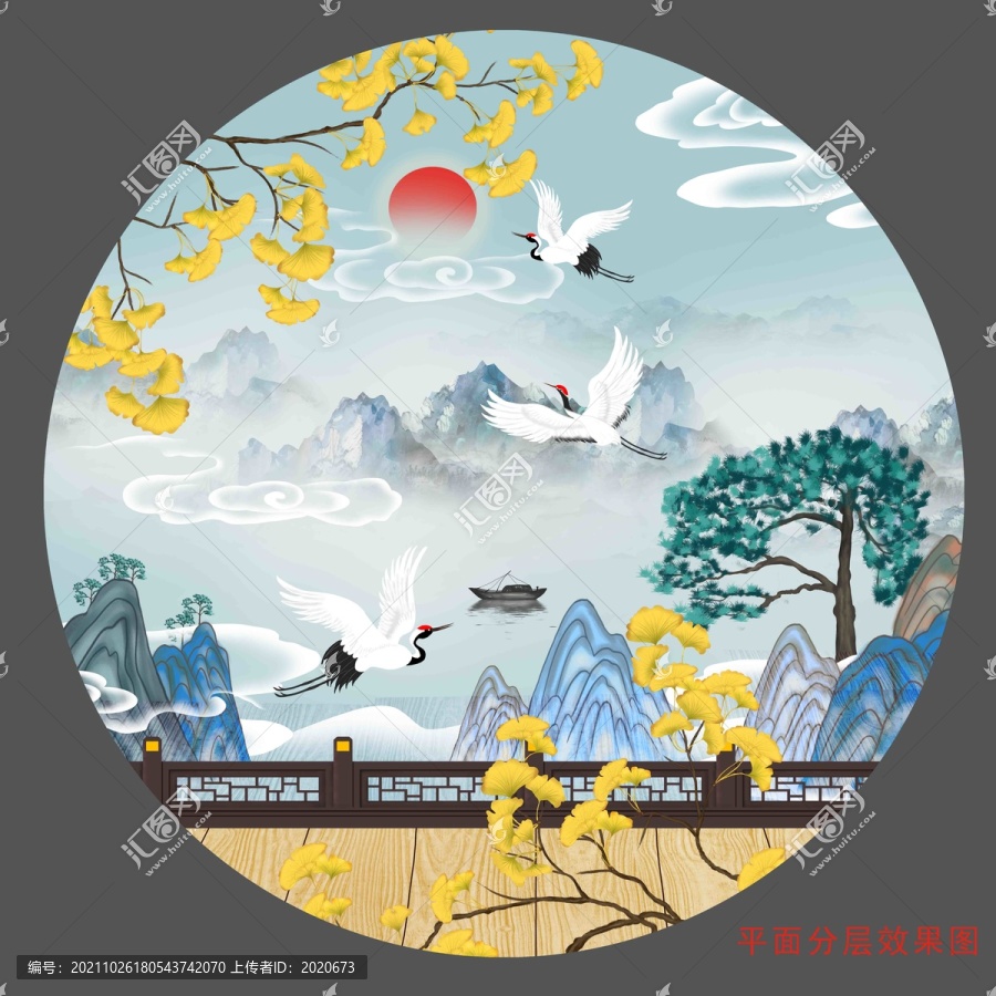 古風(fēng)迎客松山水插畫