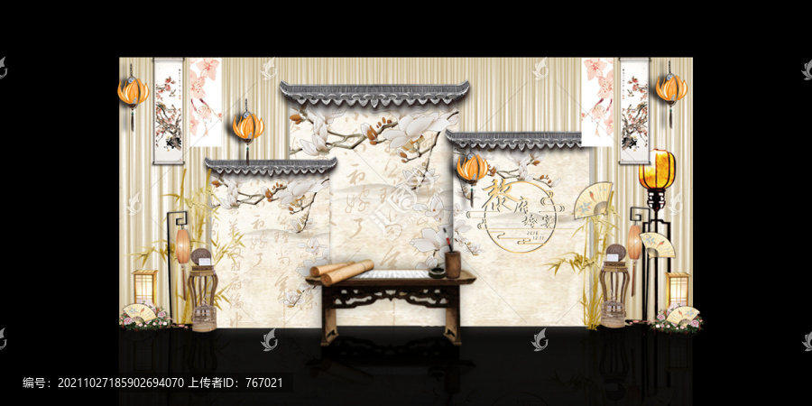 中式婚礼主题屏风效果图