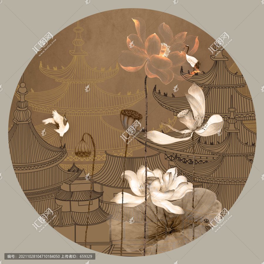 國潮風(fēng)皇宮荷花插畫