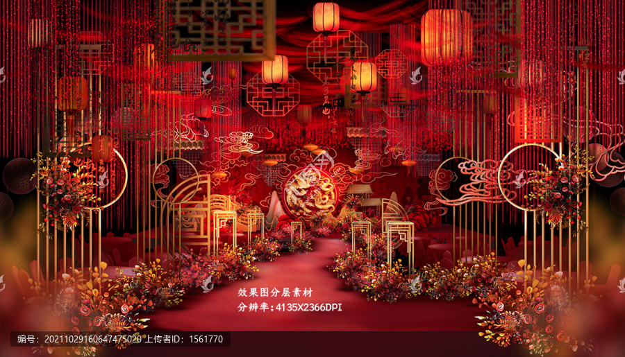 紅金中式婚禮舞臺(tái)