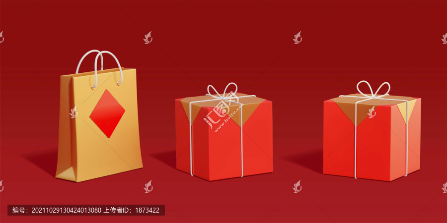 中國紅春節(jié)禮品三維素材組合