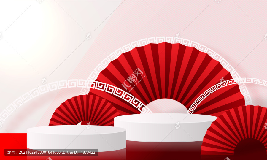 紅色折扇展開(kāi)舞臺(tái)背景