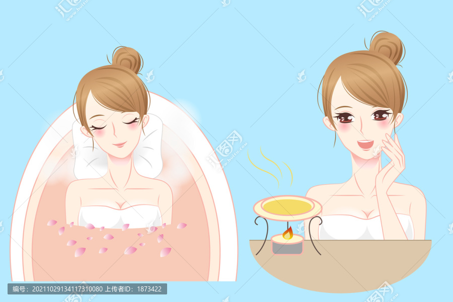少女享受精油香氛,泡澡放松插圖