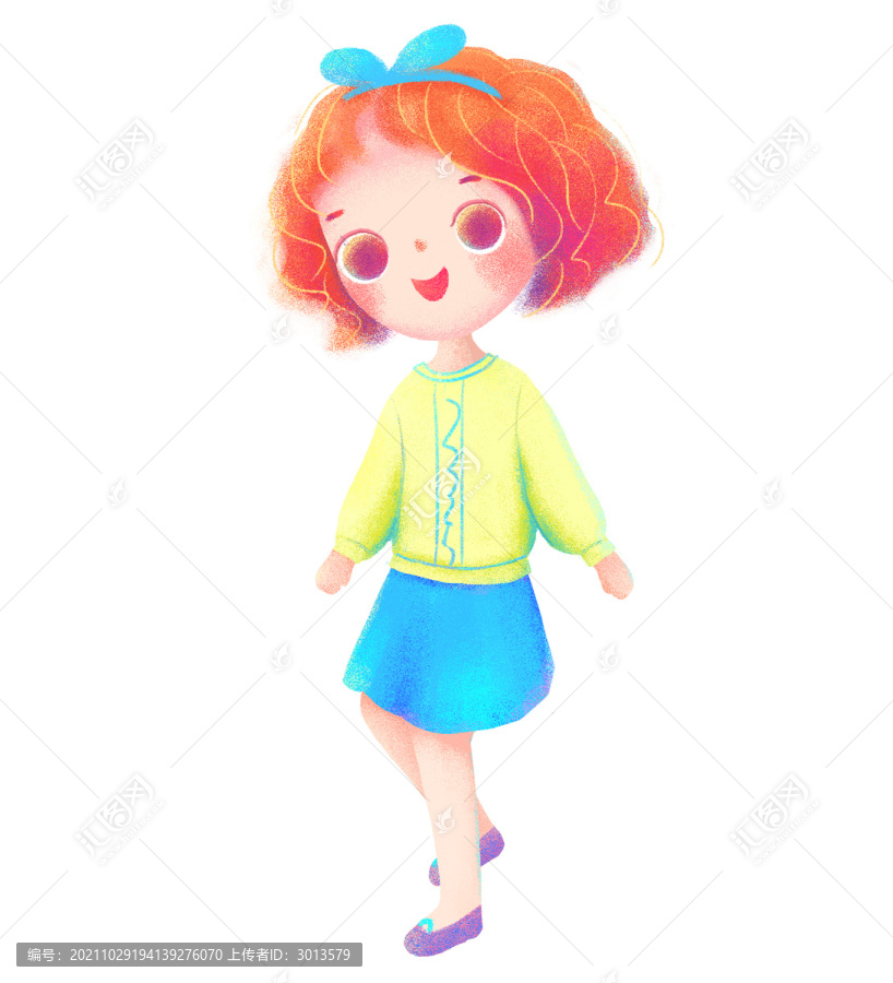 手繪可愛小女孩走路卡通兒童元素
