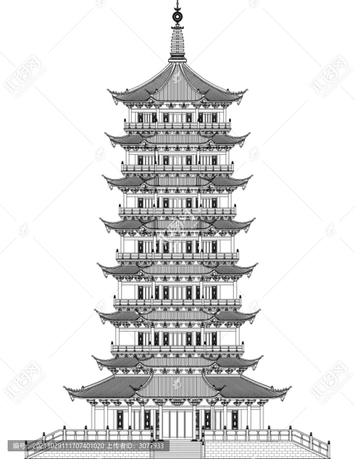 古建八層重檐佛塔雷鋒塔
