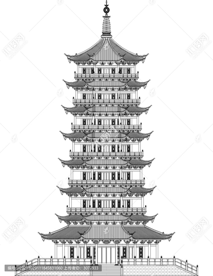 古建八層重檐佛塔雷鋒塔
