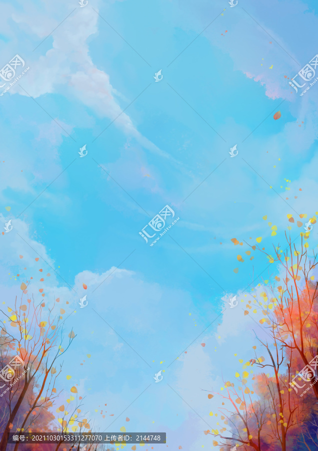 秋季唯美手繪治愈插畫封面背景