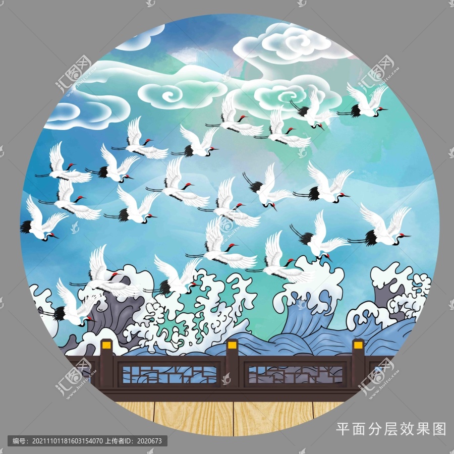 仙鶴古風祥云浪花
