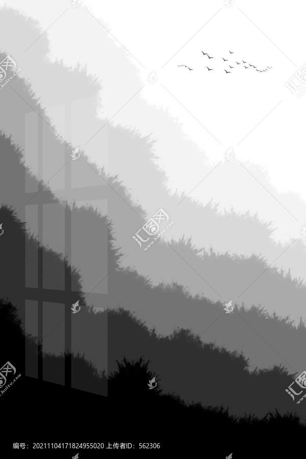 手繪筆觸水墨山水裝飾畫