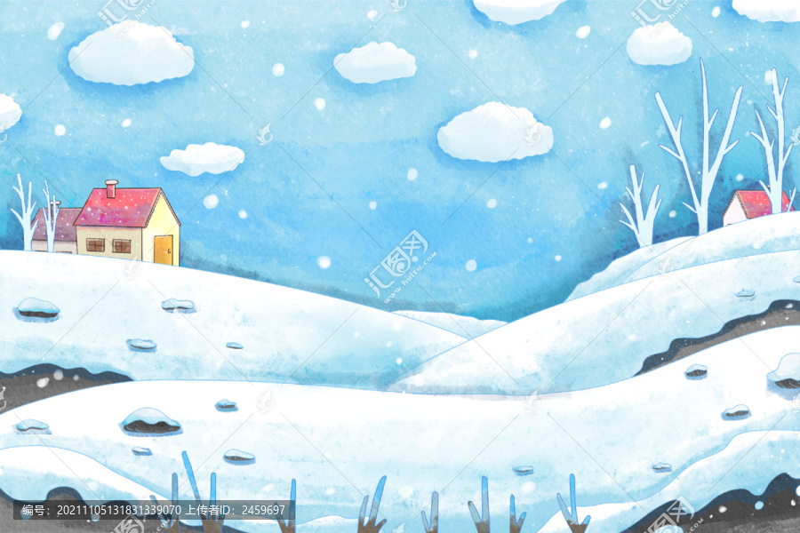 手繪水彩雪地背景插畫