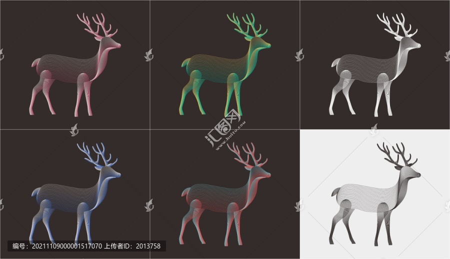 麋鹿動物線條矢量插畫