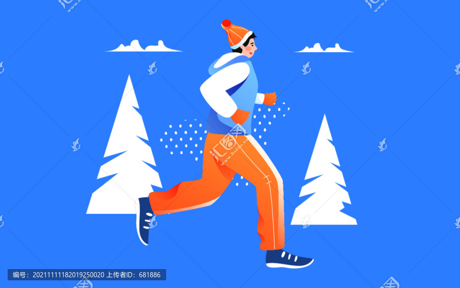 冬天人物跑步运动运动员训练插画