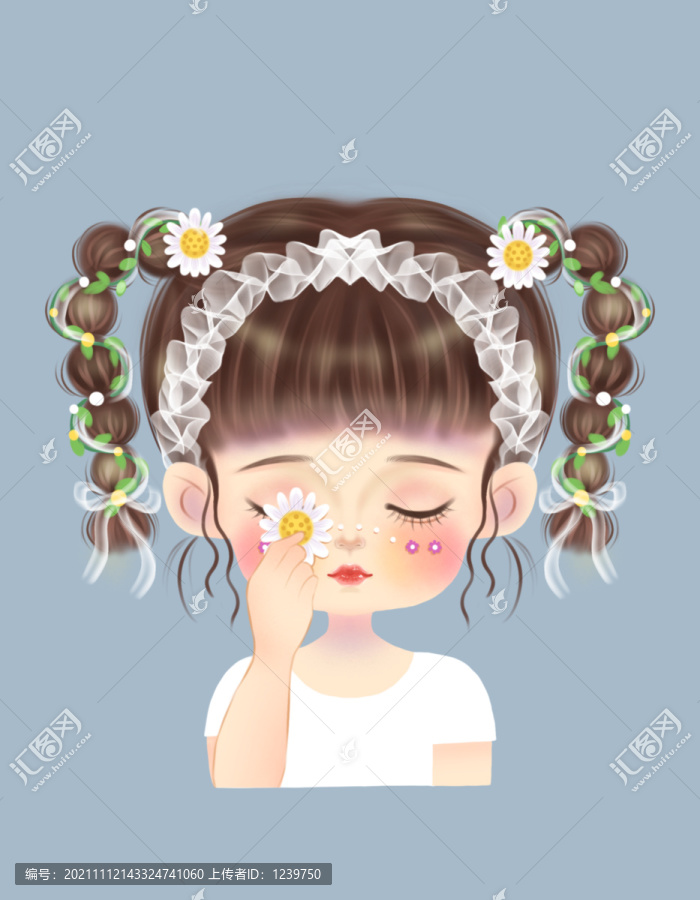 小雛菊可愛(ài)花朵女孩插畫(huà)文具封面