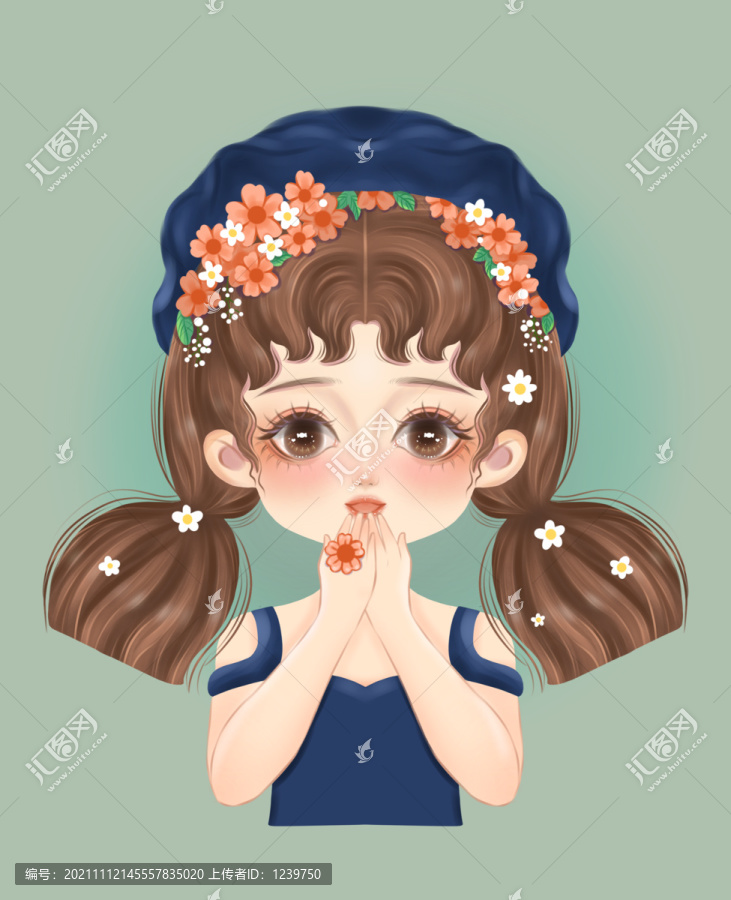 卡通女孩唯美花朵甜美插畫手機殼