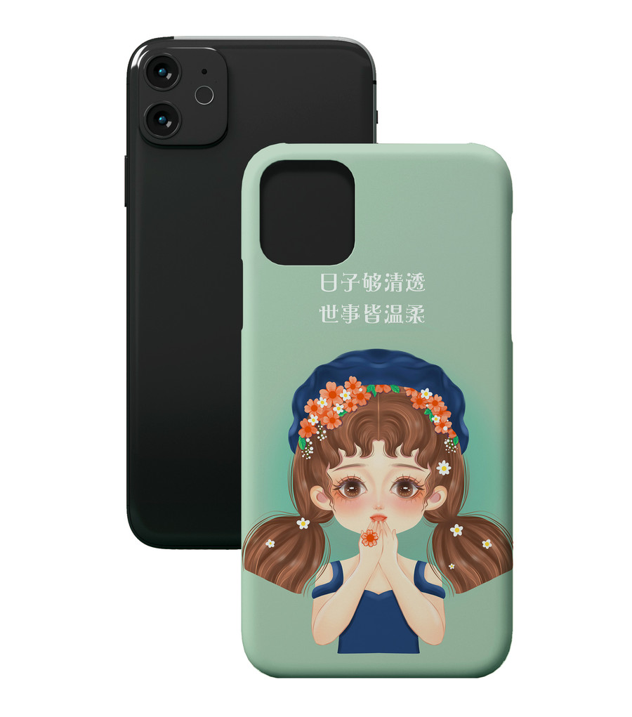 卡通女孩唯美花朵甜美插畫手機殼