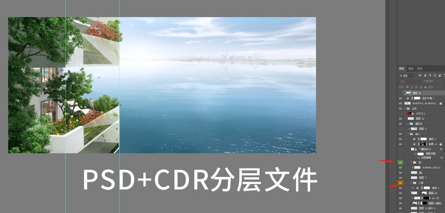四代建筑江景畫面