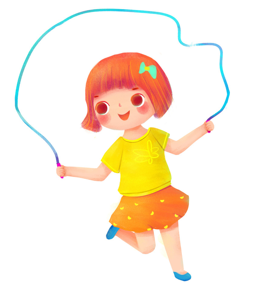 卡通小女孩跳繩幼兒園親子活動