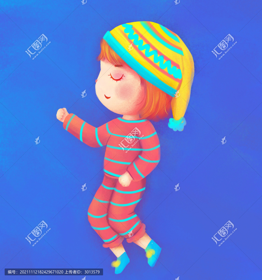 穿睡衣的寶寶睡覺(jué)免摳卡通元素