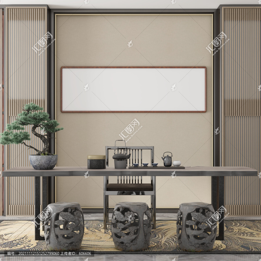 中式茶桌裝飾畫壁畫芯場(chǎng)景圖