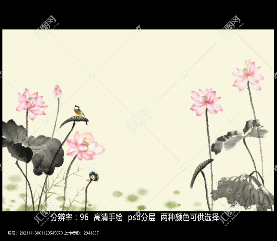 寫意荷花背景墻