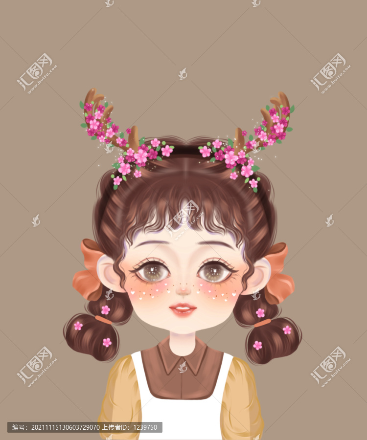 卡通女孩麋鹿梅花鹿唯美花仙子