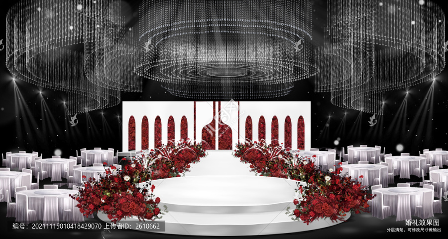 红色水晶吊顶婚礼仪式区效果图