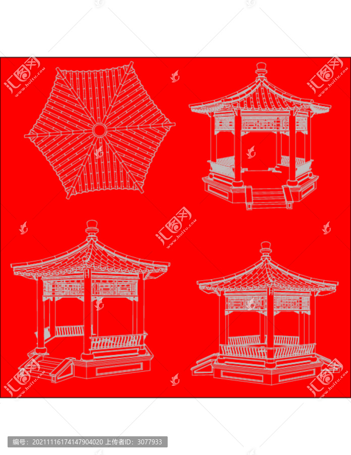 古建園林六角亭子